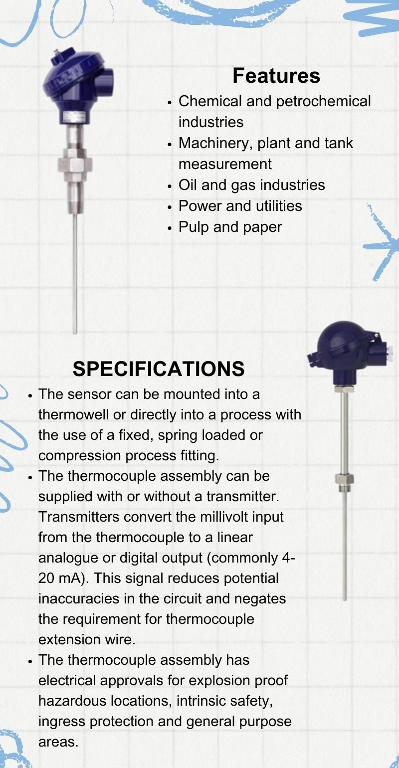 مشخصات و ویژگی های سنسور دما ترموکوپل TC10 ویکا