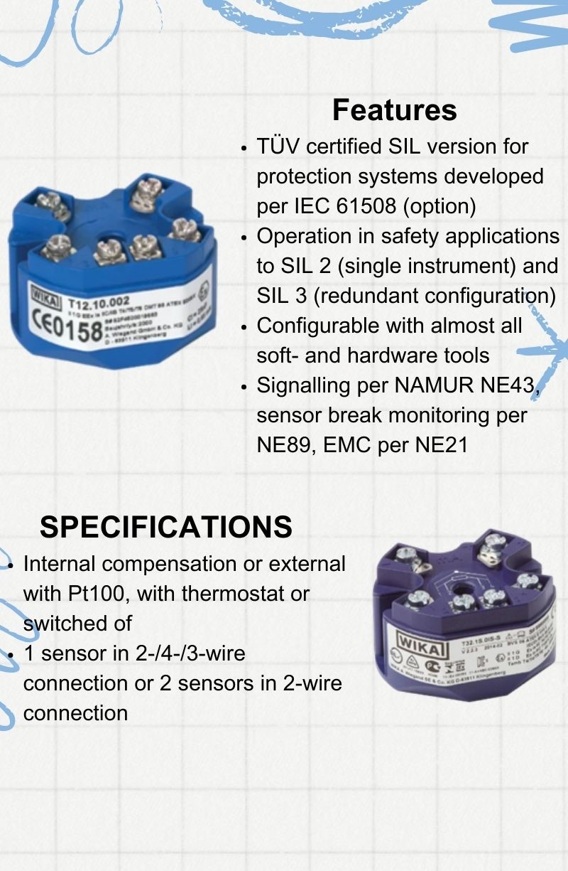 مشخصات و ویژگی های ترانسمیتر دما T32 ویکا