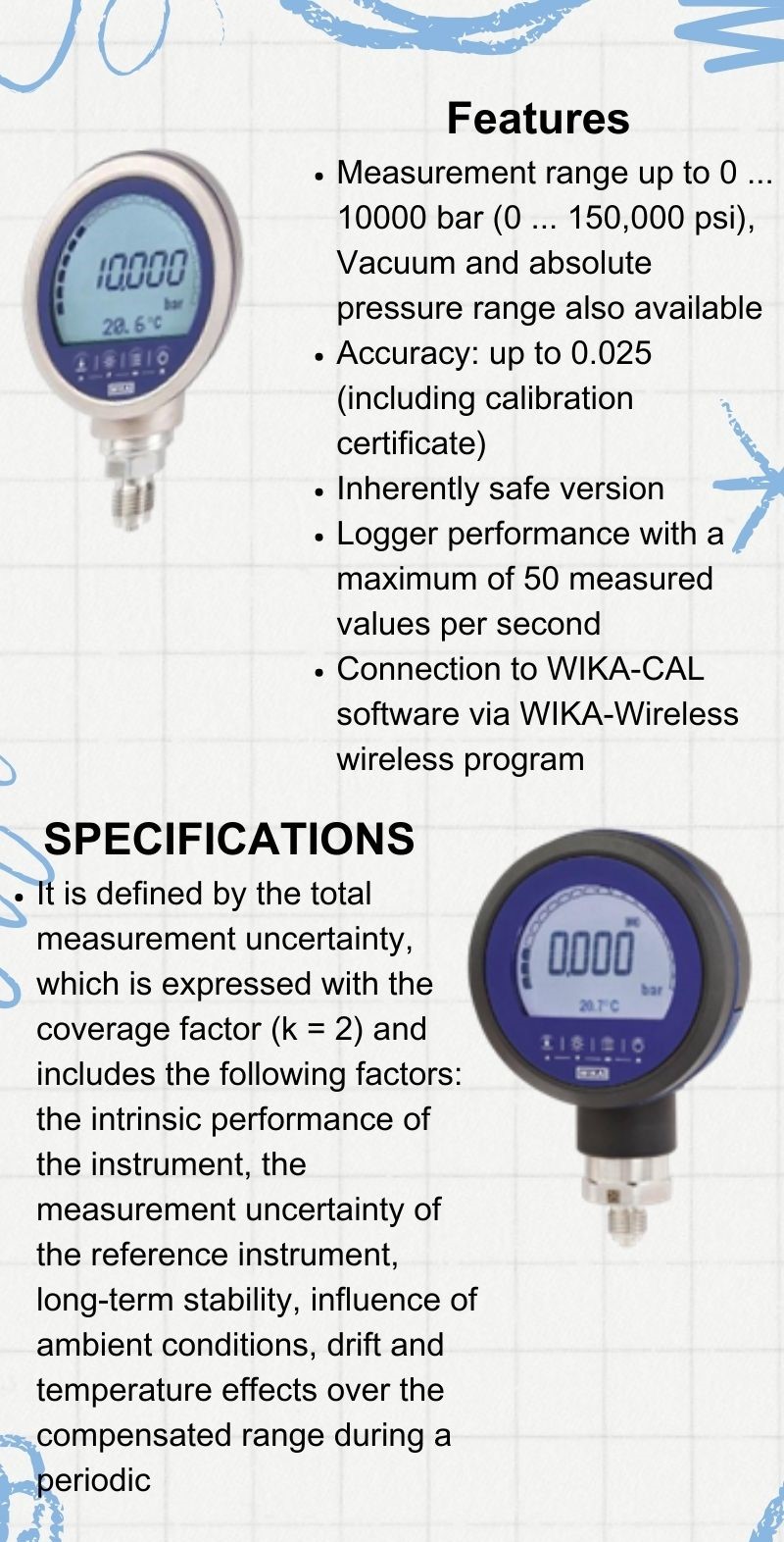 مشخصات و ویژگی های گیج فشار دیجیتال CPG1500 ویکا