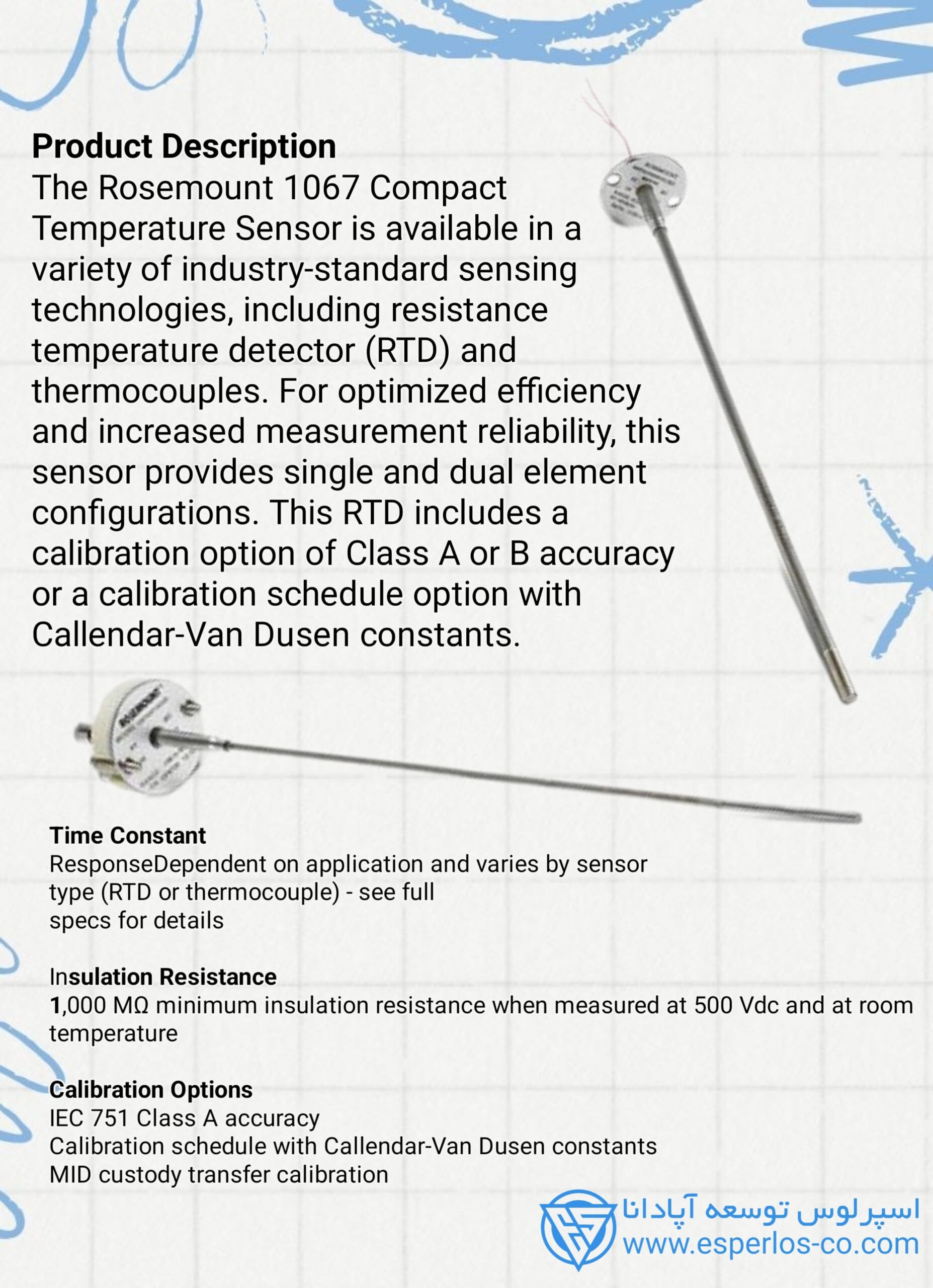 مشخصات فنی سنسور RTD 1067 روزمونت