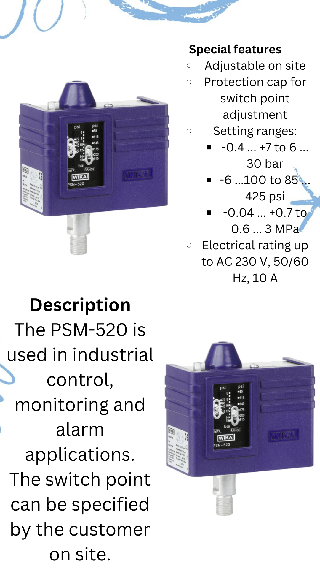 اینفوگرافیک سوئیچ فشار PSM 520 ویکا